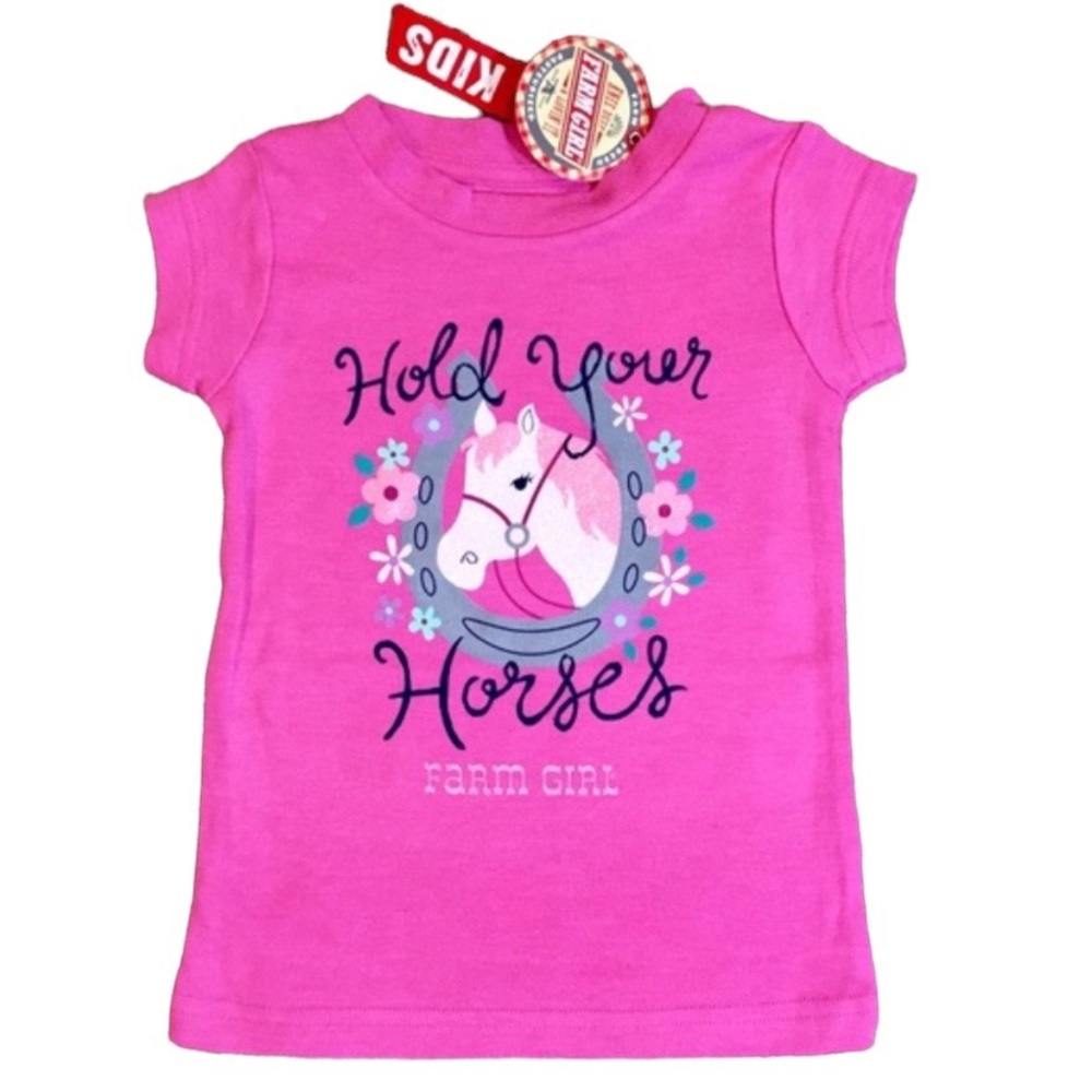 Farm Girl Bright Pink 18 Months Hold Your Horses Short Sleeve Floral Tee